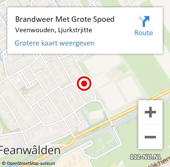 Locatie op kaart van de 112 melding: Brandweer Met Grote Spoed Naar Veenwouden, Ljurkstrjitte op 30 oktober 2022 16:33