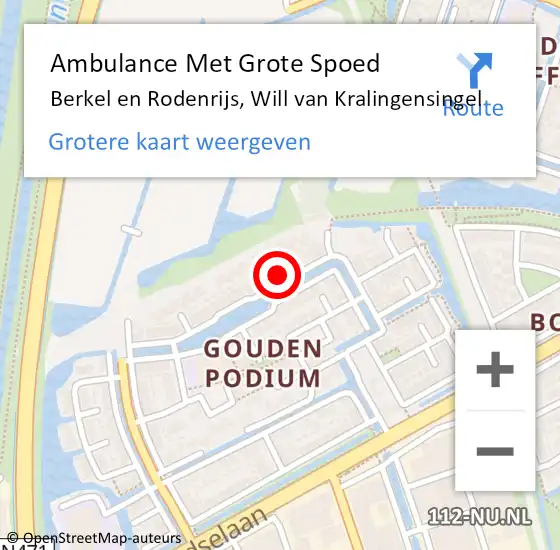 Locatie op kaart van de 112 melding: Ambulance Met Grote Spoed Naar Berkel en Rodenrijs, Will van Kralingensingel op 30 oktober 2022 17:04