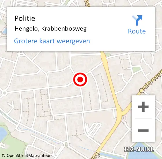 Locatie op kaart van de 112 melding: Politie Hengelo, Krabbenbosweg op 30 oktober 2022 17:26