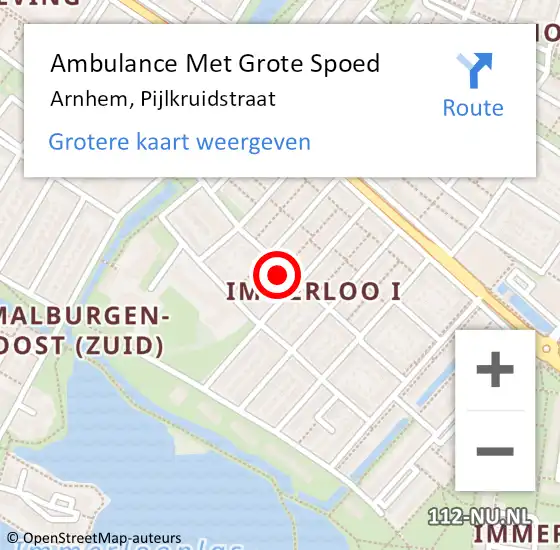 Locatie op kaart van de 112 melding: Ambulance Met Grote Spoed Naar Arnhem, Pijlkruidstraat op 30 oktober 2022 18:22