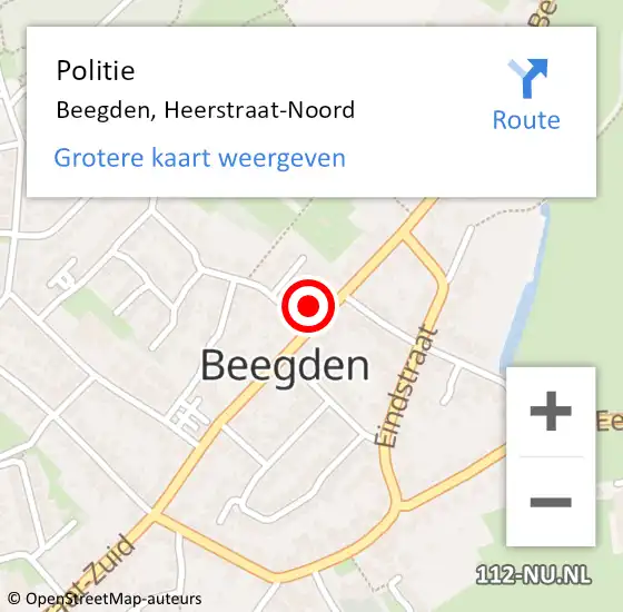 Locatie op kaart van de 112 melding: Politie Beegden, Heerstraat-Noord op 30 oktober 2022 18:24