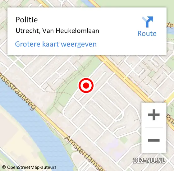 Locatie op kaart van de 112 melding: Politie Utrecht, Van Heukelomlaan op 30 oktober 2022 18:57