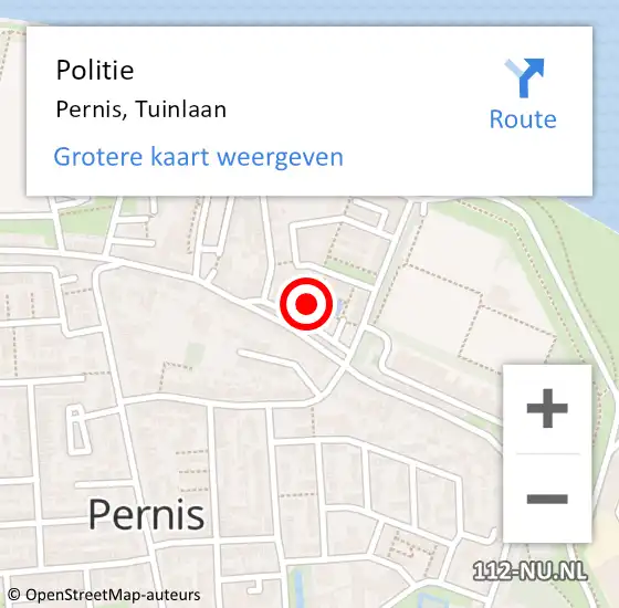 Locatie op kaart van de 112 melding: Politie Pernis, Tuinlaan op 30 oktober 2022 18:58