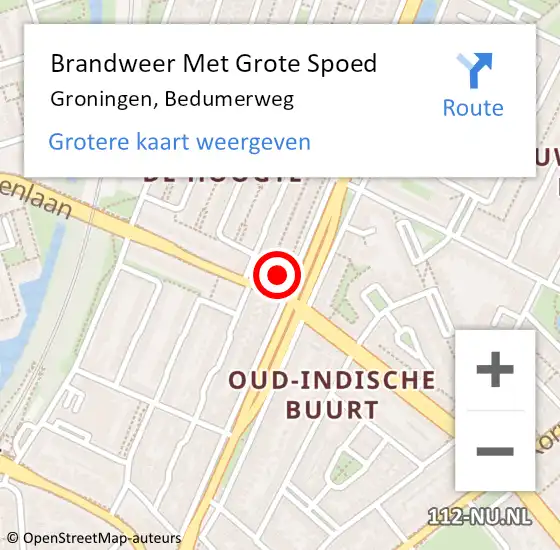 Locatie op kaart van de 112 melding: Brandweer Met Grote Spoed Naar Groningen, Bedumerweg op 30 oktober 2022 19:19