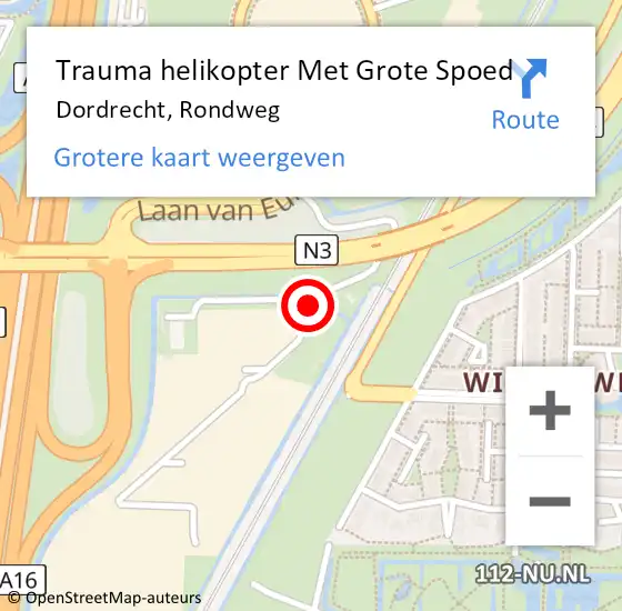 Locatie op kaart van de 112 melding: Trauma helikopter Met Grote Spoed Naar Dordrecht, Rondweg op 30 oktober 2022 19:19