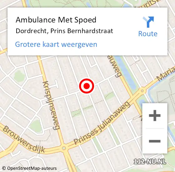 Locatie op kaart van de 112 melding: Ambulance Met Spoed Naar Dordrecht, Prins Bernhardstraat op 30 oktober 2022 19:35
