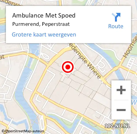 Locatie op kaart van de 112 melding: Ambulance Met Spoed Naar Purmerend, Peperstraat op 30 oktober 2022 20:11