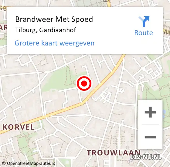 Locatie op kaart van de 112 melding: Brandweer Met Spoed Naar Tilburg, Gardiaanhof op 3 augustus 2014 11:13