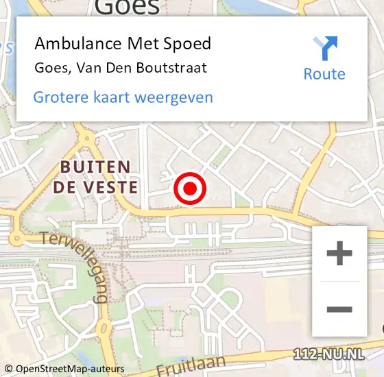 Locatie op kaart van de 112 melding: Ambulance Met Spoed Naar Goes, Van Den Boutstraat op 3 augustus 2014 11:13