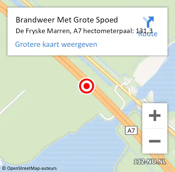 Locatie op kaart van de 112 melding: Brandweer Met Grote Spoed Naar De Fryske Marren, A7 hectometerpaal: 131,3 op 30 oktober 2022 20:25