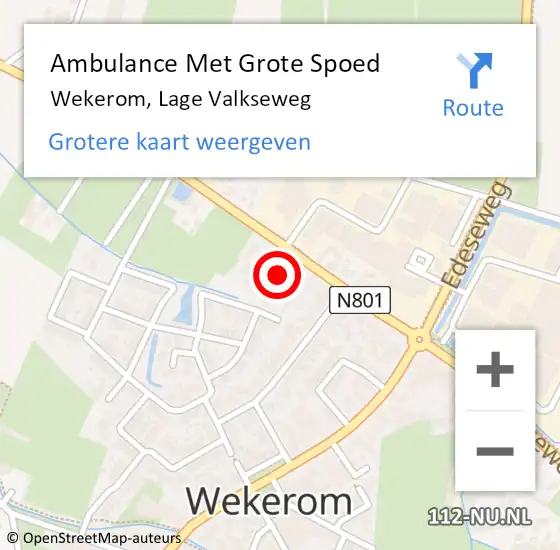 Locatie op kaart van de 112 melding: Ambulance Met Grote Spoed Naar Wekerom, Lage Valkseweg op 30 oktober 2022 20:48