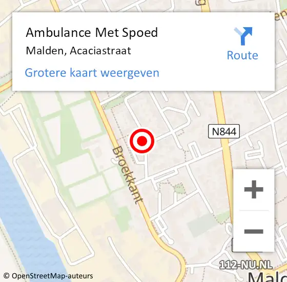 Locatie op kaart van de 112 melding: Ambulance Met Spoed Naar Malden, Acaciastraat op 30 oktober 2022 20:59