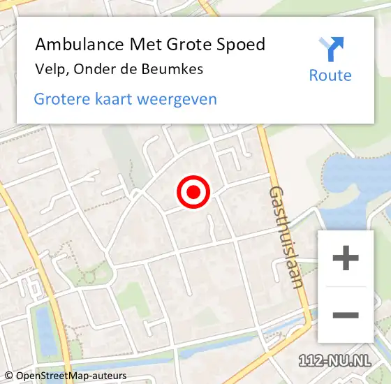 Locatie op kaart van de 112 melding: Ambulance Met Grote Spoed Naar Velp, Onder de Beumkes op 30 oktober 2022 21:02