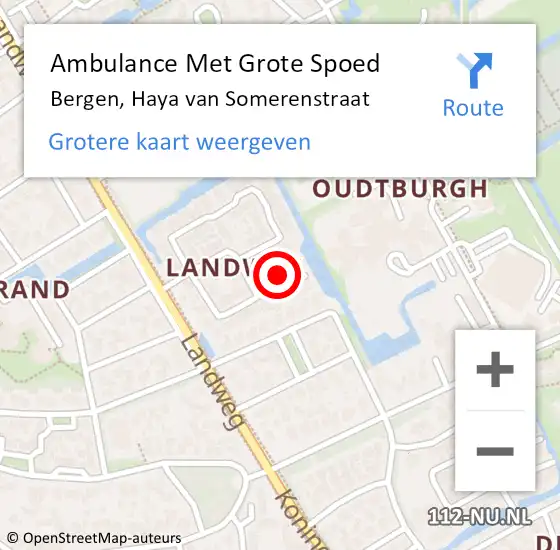 Locatie op kaart van de 112 melding: Ambulance Met Grote Spoed Naar Bergen, Haya van Somerenstraat op 30 oktober 2022 21:19