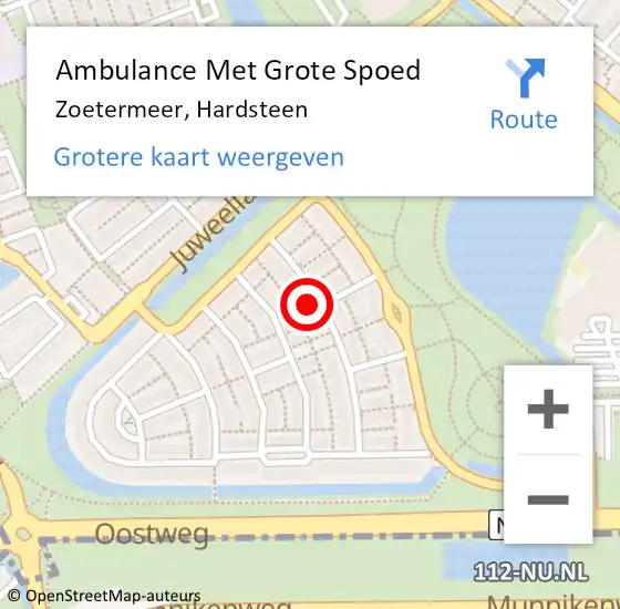 Locatie op kaart van de 112 melding: Ambulance Met Grote Spoed Naar Zoetermeer, Hardsteen op 30 oktober 2022 21:21