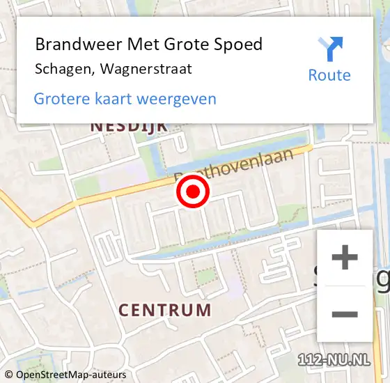 Locatie op kaart van de 112 melding: Brandweer Met Grote Spoed Naar Schagen, Wagnerstraat op 30 oktober 2022 21:37