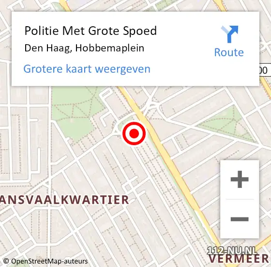 Locatie op kaart van de 112 melding: Politie Met Grote Spoed Naar Den Haag, Hobbemaplein op 30 oktober 2022 21:41