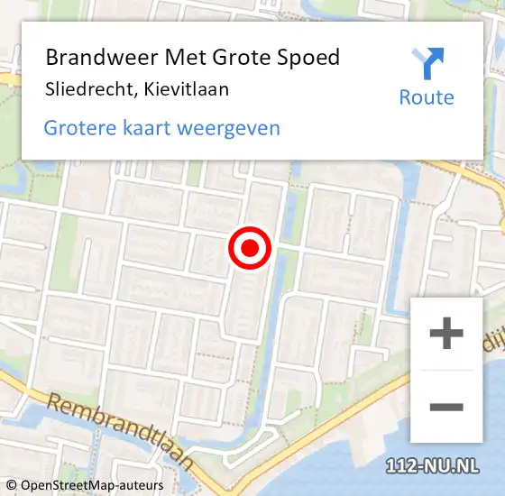 Locatie op kaart van de 112 melding: Brandweer Met Grote Spoed Naar Sliedrecht, Kievitlaan op 30 oktober 2022 22:01