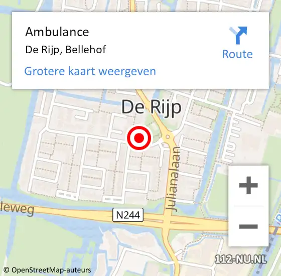 Locatie op kaart van de 112 melding: Ambulance De Rijp, Bellehof op 30 oktober 2022 22:04