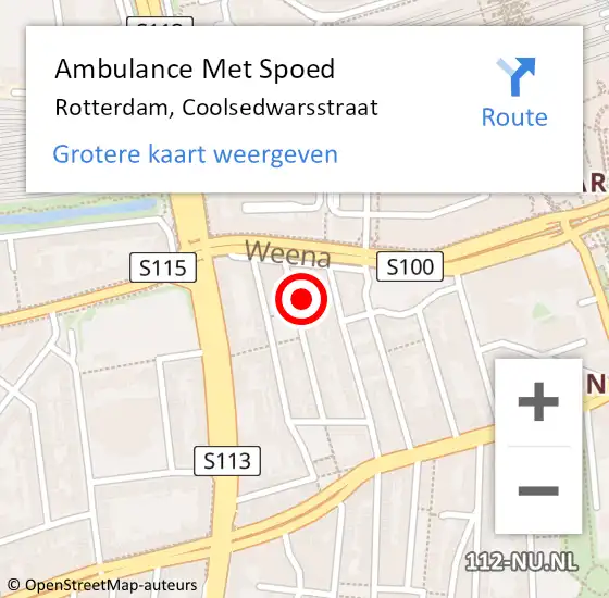 Locatie op kaart van de 112 melding: Ambulance Met Spoed Naar Rotterdam, Coolsedwarsstraat op 30 oktober 2022 22:15