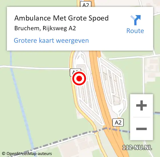 Locatie op kaart van de 112 melding: Ambulance Met Grote Spoed Naar Bruchem, Rijksweg A2 op 30 oktober 2022 22:42