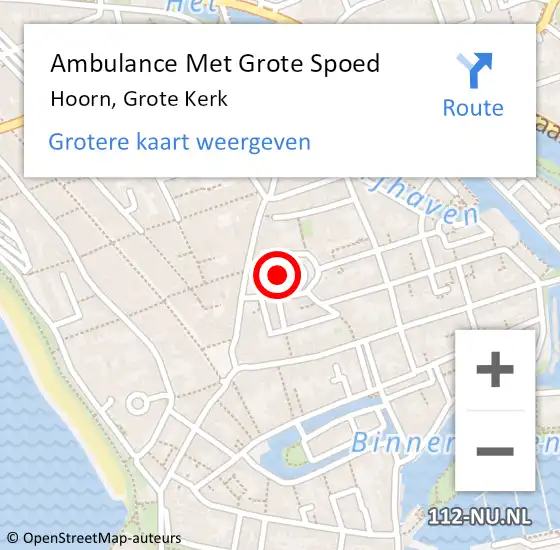 Locatie op kaart van de 112 melding: Ambulance Met Grote Spoed Naar Hoorn, Grote Kerk op 30 oktober 2022 22:47