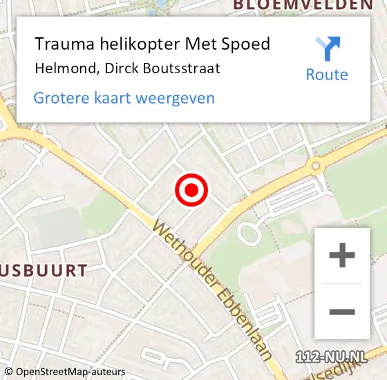 Locatie op kaart van de 112 melding: Trauma helikopter Met Spoed Naar Helmond, Dirck Boutsstraat op 30 oktober 2022 23:11