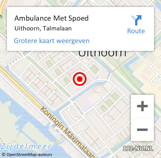 Locatie op kaart van de 112 melding: Ambulance Met Spoed Naar Uithoorn, Talmalaan op 30 oktober 2022 23:19