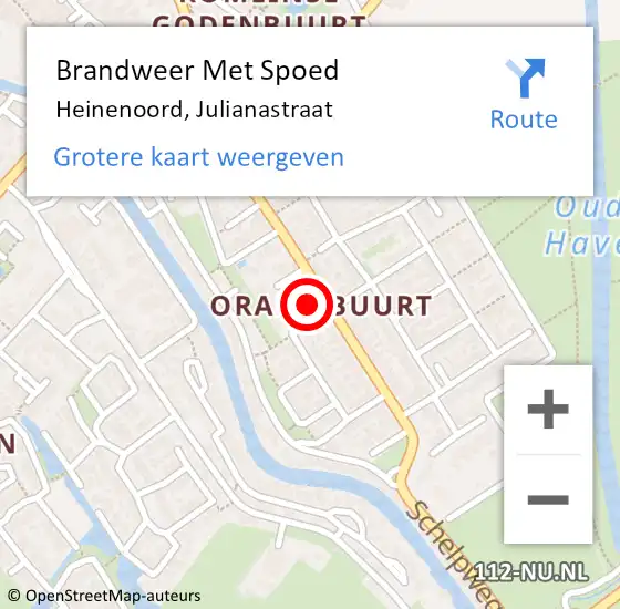 Locatie op kaart van de 112 melding: Brandweer Met Spoed Naar Heinenoord, Julianastraat op 30 oktober 2022 23:46