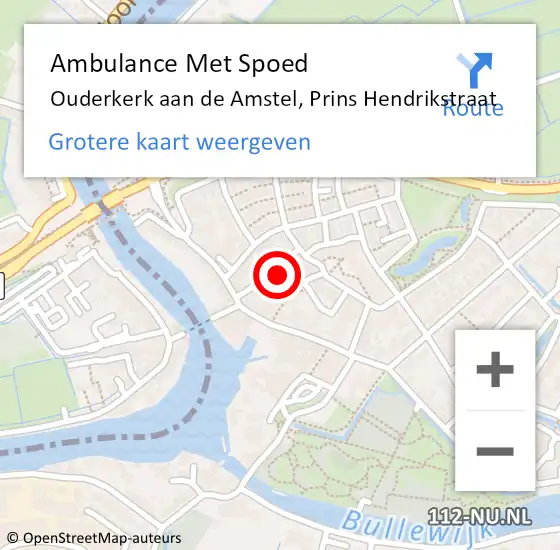 Locatie op kaart van de 112 melding: Ambulance Met Spoed Naar Ouderkerk aan de Amstel, Prins Hendrikstraat op 31 oktober 2022 00:02