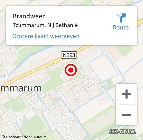 Locatie op kaart van de 112 melding: Brandweer Tzummarum, Nij Bethanië op 31 oktober 2022 00:10