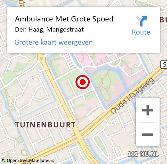 Locatie op kaart van de 112 melding: Ambulance Met Grote Spoed Naar Den Haag, Mangostraat op 31 oktober 2022 02:20