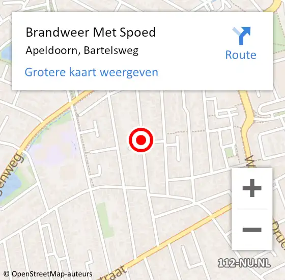 Locatie op kaart van de 112 melding: Brandweer Met Spoed Naar Apeldoorn, Bartelsweg op 3 augustus 2014 11:47