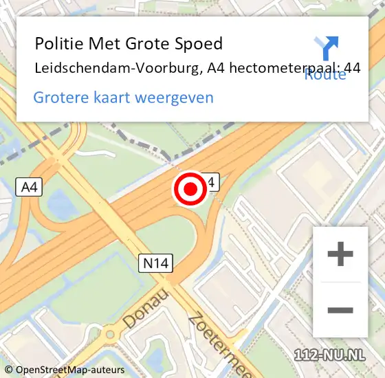 Locatie op kaart van de 112 melding: Politie Met Grote Spoed Naar Leidschendam-Voorburg, A4 hectometerpaal: 44 op 31 oktober 2022 06:32