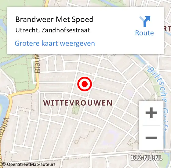 Locatie op kaart van de 112 melding: Brandweer Met Spoed Naar Utrecht, Zandhofsestraat op 31 oktober 2022 06:38