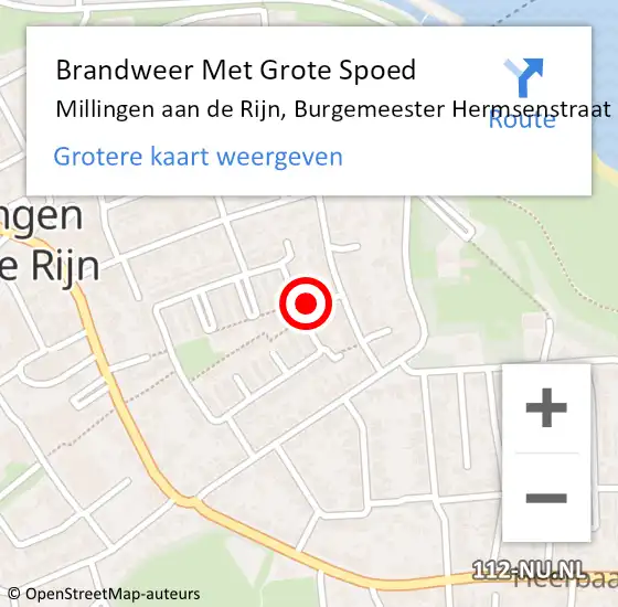 Locatie op kaart van de 112 melding: Brandweer Met Grote Spoed Naar Millingen aan de Rijn, Burgemeester Hermsenstraat op 31 oktober 2022 06:41