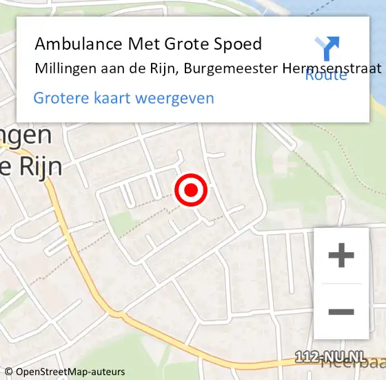 Locatie op kaart van de 112 melding: Ambulance Met Grote Spoed Naar Millingen aan de Rijn, Burgemeester Hermsenstraat op 31 oktober 2022 06:45