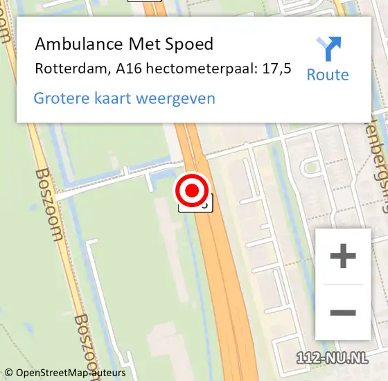 Locatie op kaart van de 112 melding: Ambulance Met Spoed Naar Rotterdam, A16 hectometerpaal: 17,5 op 31 oktober 2022 07:05