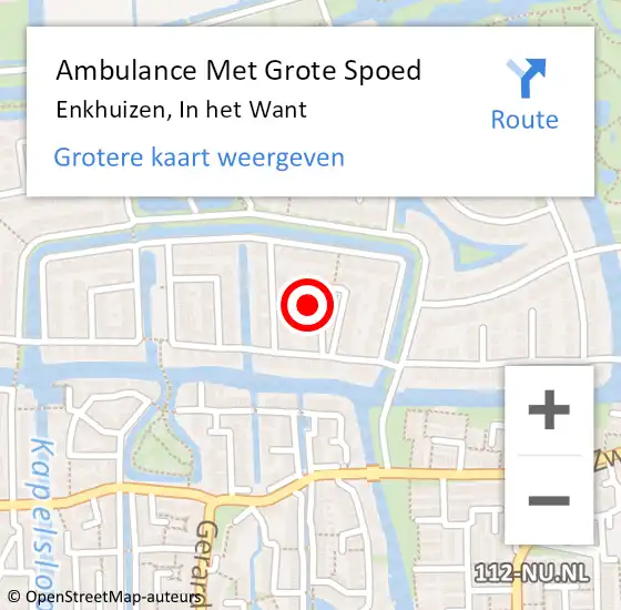 Locatie op kaart van de 112 melding: Ambulance Met Grote Spoed Naar Enkhuizen, In het Want op 31 oktober 2022 07:39