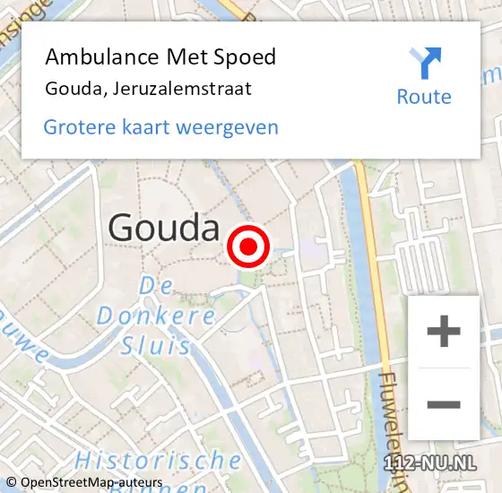 Locatie op kaart van de 112 melding: Ambulance Met Spoed Naar Gouda, Jeruzalemstraat op 31 oktober 2022 08:04