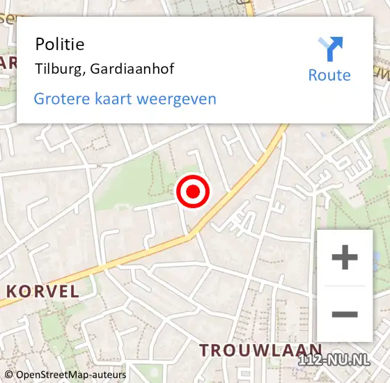 Locatie op kaart van de 112 melding: Politie Tilburg, Gardiaanhof op 3 augustus 2014 11:55