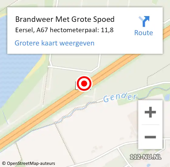 Locatie op kaart van de 112 melding: Brandweer Met Grote Spoed Naar Eersel, A67 hectometerpaal: 11,8 op 31 oktober 2022 09:31