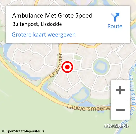 Locatie op kaart van de 112 melding: Ambulance Met Grote Spoed Naar Buitenpost, Lisdodde op 31 oktober 2022 09:51