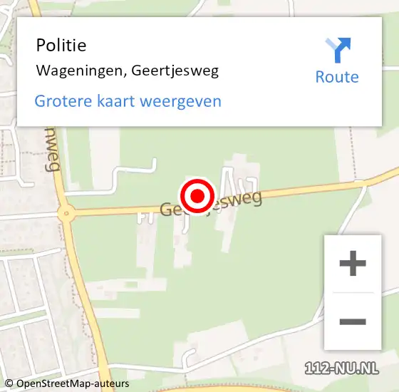 Locatie op kaart van de 112 melding: Politie Wageningen, Geertjesweg op 31 oktober 2022 09:53