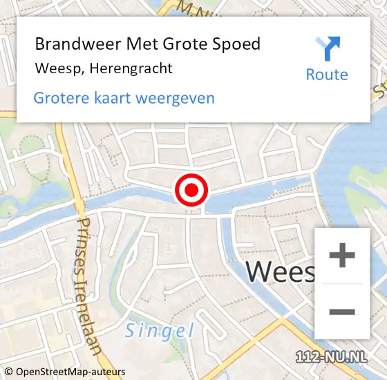 Locatie op kaart van de 112 melding: Brandweer Met Grote Spoed Naar Weesp, Herengracht op 31 oktober 2022 09:59