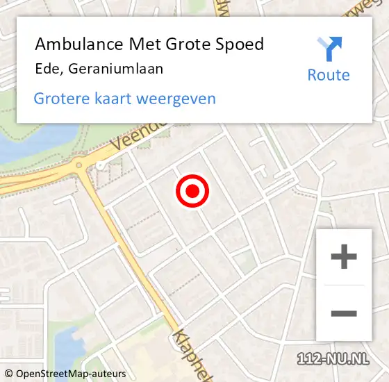 Locatie op kaart van de 112 melding: Ambulance Met Grote Spoed Naar Ede, Geraniumlaan op 31 oktober 2022 10:05