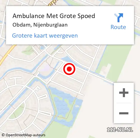 Locatie op kaart van de 112 melding: Ambulance Met Grote Spoed Naar Obdam, Nijenburglaan op 31 oktober 2022 10:07