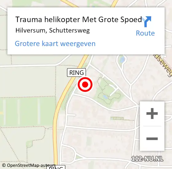 Locatie op kaart van de 112 melding: Trauma helikopter Met Grote Spoed Naar Hilversum, Schuttersweg op 31 oktober 2022 10:07