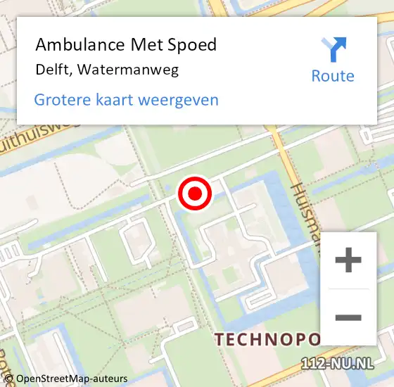 Locatie op kaart van de 112 melding: Ambulance Met Spoed Naar Delft, Watermanweg op 31 oktober 2022 10:23