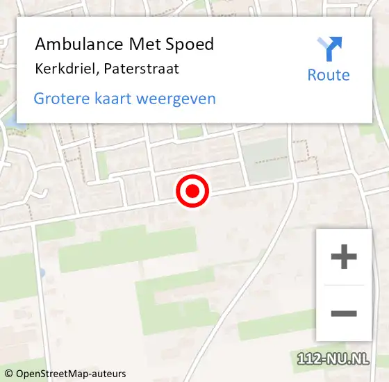 Locatie op kaart van de 112 melding: Ambulance Met Spoed Naar Kerkdriel, Paterstraat op 31 oktober 2022 10:37